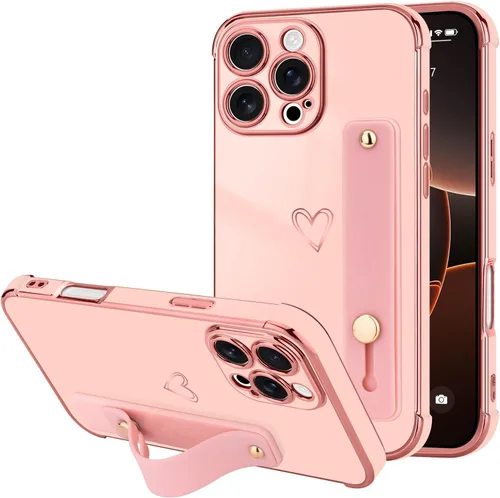 Vista 48 de LLZ.COQUE Funda compatible con iPhone 12 para mujeres y niñas, parachoques chapado de lujo con bonito diseño de corazón de amor, soporte de correa