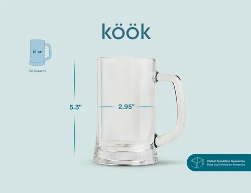 Vista 7 de KooK Tazas de cerveza, juego de 4, 12.7 onzas, tazas grandes transparentes, regalo para hombres, con asas, tazas grandes para té, café, flotadores