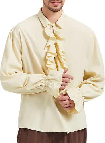 Vista 3 de American Trends Camisa pirata medieval renacentista para hombre, disfraz victoriano con volantes, steampunk, vampiro, gótico, tops de Halloween