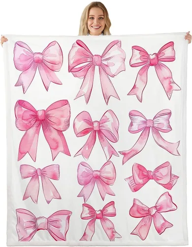 Vista 13 de Erosebridal Black Pink Bow Fleece Throw Blanket 40"x50" - Ultra-Soft for Couch Sofa Bed,Kawaii Cool Bowknot Sherpa Blanket,Princess Style Fuzzy