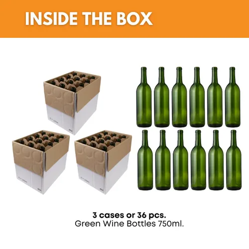 Vista 2 de FastRack - Botellas de vino verde de 25.4 fl oz (paquete de 36), botellas de licor de Burdeos W5 Botella vacía de 25.4 fl oz para bebidas 3