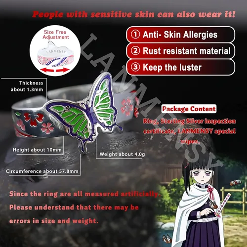 Vista 2 de LANMENSY Demon Slayer Anillos de anime Joyería original de plata de ley 925 "All24 estilos" nuevo Tamaño ajustable Kimetsu No Yaiba Cosplay Moda
