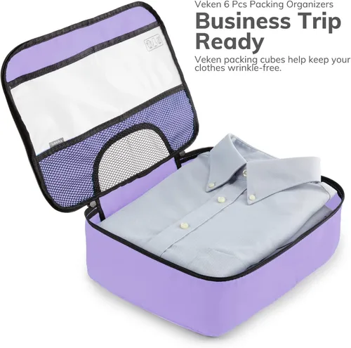 Vista 9 de Veken - Juego de 6 cubos de embalaje para maletas, bolsas organizadoras de viaje para equipaje de mano, juego de bolsas organizadoras de maleta