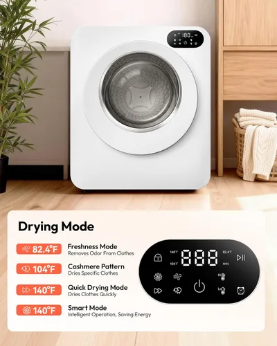 Vista 2 de Euhomy Secadora portátil de 1.5 pies cúbicos, secadora de ropa de 850 W con tambor de acero inoxidable, 4 funciones, panel de control LED, secadores