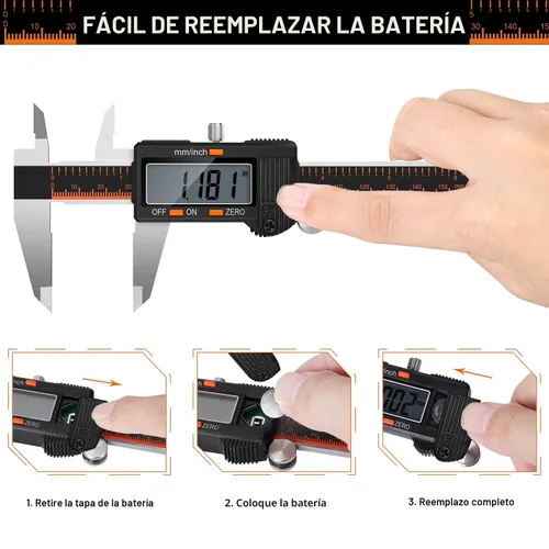 Vista 6 de HARDELL Calibre digital de 6 pulgadas, herramienta de medición de calibre de acero inoxidable con gran pantalla LCD, calibre de micrómetro