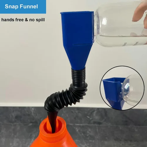 Vista 4 de Embudos de 4 piezas para uso automotriz pequeño embudo de cambio de aceite, clip de embudo de combustible automático retráctil en botellas