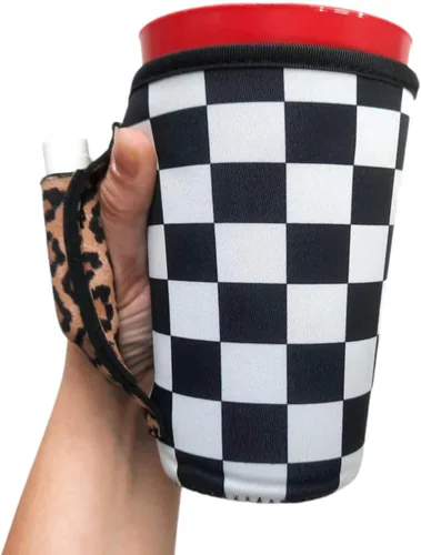 Vista 12 de Drink Handlers - Manipulador de vasos y tazas de café de 16 a 20 onzas Cuadros rojos con leopardo