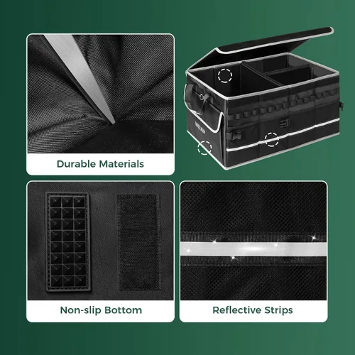 Vista 5 de WELKIN Organizador de maletero de automóvil de 15 galones/60L con tapa y divisores - Organizador de almacenamiento plegable resistente para SUV