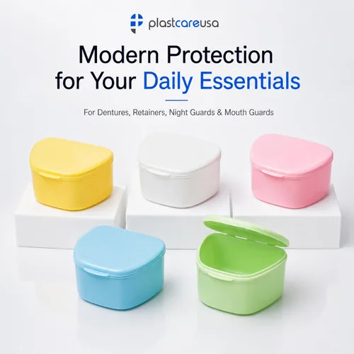 Vista 2 de Paquete de 5 cajas de dentaduras postizas, caja dental para dientes artificiales, protector bucal, protector nocturno, protectores de encías