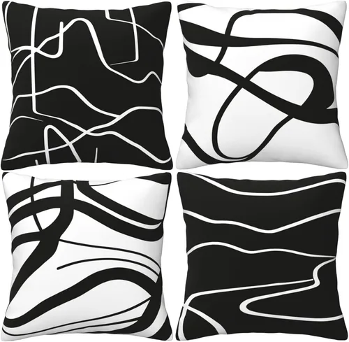 Vista 11 de Juego de 4 fundas de almohada geométricas abstractas de 18 x 18 pulgadas, color negro y gris, fundas cuadradas decorativas para sofá Abstracto 2