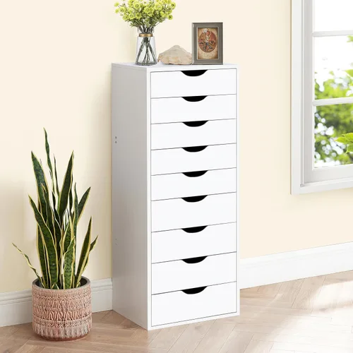 Vista 9 de Naomi Home Bianca - Cómoda alta y estrecha de 9 cajones, gabinete de almacenamiento compacto de 13.8 pulgadas de ancho negro con cajones