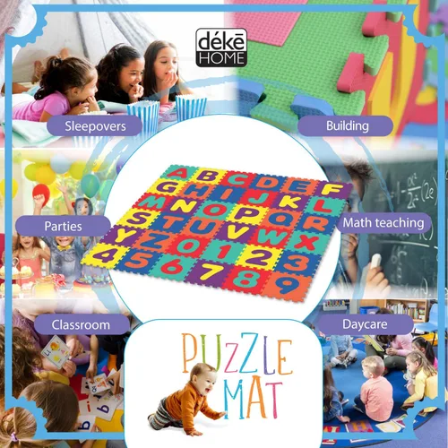 Vista 4 de Deke Home - Tapete de juego de espuma del alfabeto para niños, 36 azulejos de EVA entrelazados, tapete de piso de 72 x 72 pulgadas con letras