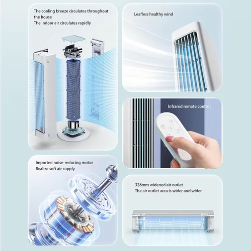 Vista 6 de Portable Air Conditioners, tower fan for bedroom with remote, portable rechargeable personal air cooler with remote control, 3 Wind Speeds Quiet Blue