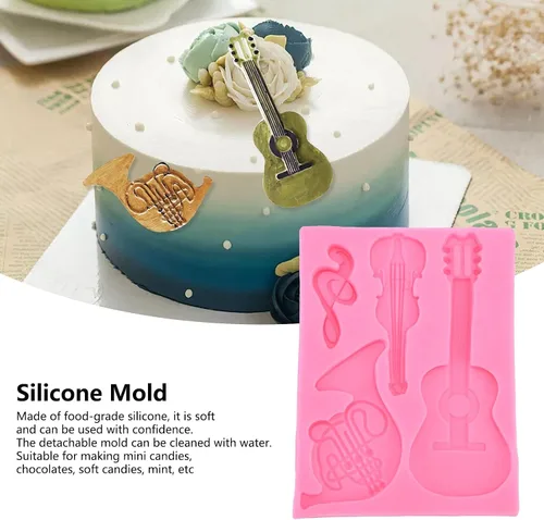 Vista 3 de Molde de silicona, forma de guitarra de bricolaje, decoración de pastel de fondant de chocolate, para el hogar, panadería, cocina