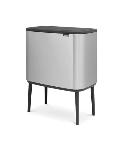 Vista 2 de Brabantia Bo Touch Top - Bote de basura de cocina con tres compartimentos y patas elevadas, acero mate FPP Cubos interiores de 3 x 3 galones