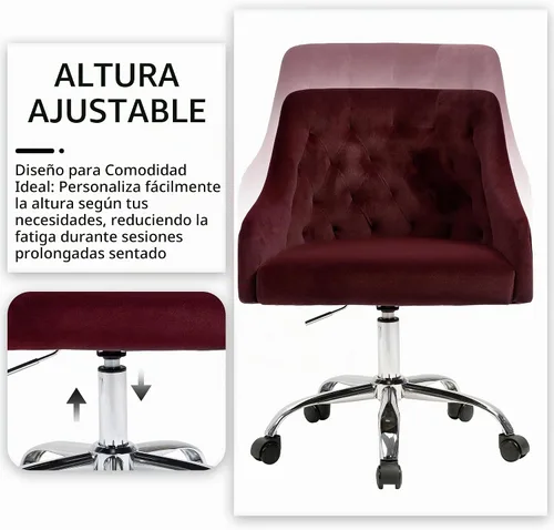Vista 4 de Silla de Oficina para Hogar, Silla Giratoria de Terciopelo Ajustable con Decoración de Clavos, con Brazos, Silla de Tocador para Dormitorio