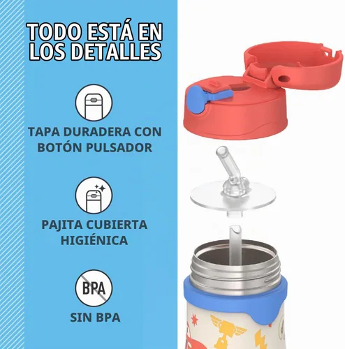 Vista 4 de Thermos Bebé 10 oz. Botella de acero inoxidable con popote emergente, coches