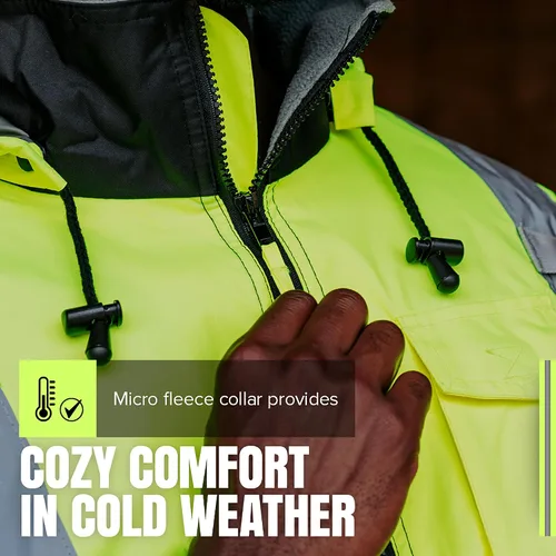 Vista 4 de Pioneer Hi Vis Work Jacket for Men - Waterproof Safety Bomber with Reflective Tape- Meets ANSI Class 3 - Winter Rain Jacket with Detachable Hood
