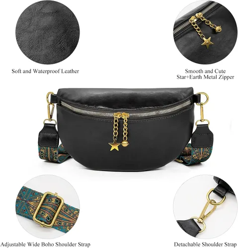 Vista 5 de Long Keeper Bolsos cruzados para mujer, de piel vegana, a la moda, con correa ancha ajustable, cangurera de viaje pequeña