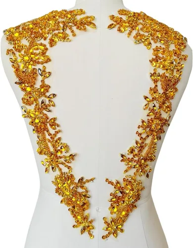 Vista 16 de Apliques hechos a mano con cuentas de diamantes de imitación para coser en parche de encaje de cristal, 1 par para ropa de bricolaje, vestido