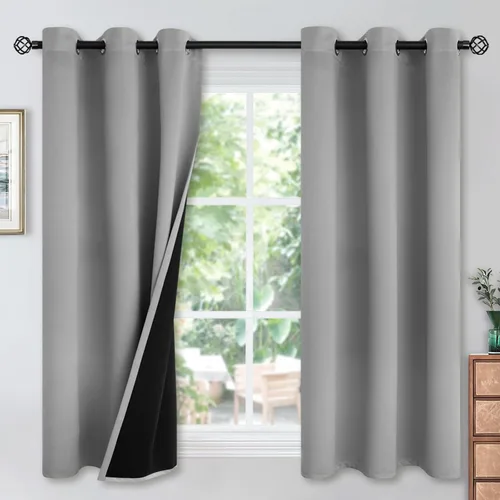 Vista 44 de YoungsTex - Cortinas blackout cortas, aislamiento térmico, ojales, oscurecen la habitación, privacidad, para cámper, sótano, cocina y baño, 2 Gris