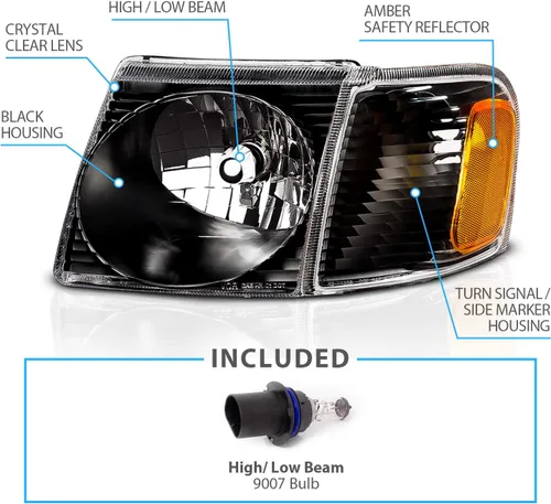 Vista 6 de AmeriLite Faros delanteros de repuesto para Ford Explorer Sport/Sport Trac Crystal Black 2001-2005 con lámpara de esquina, pares, lado del pasajero