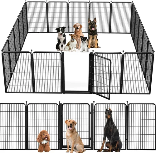 Vista 9 de Corralito para perros al aire libre, 40 pulgadas, 48 paneles, valla para perros con puerta extra ancha, corral para mascotas sin tropiezos, corral