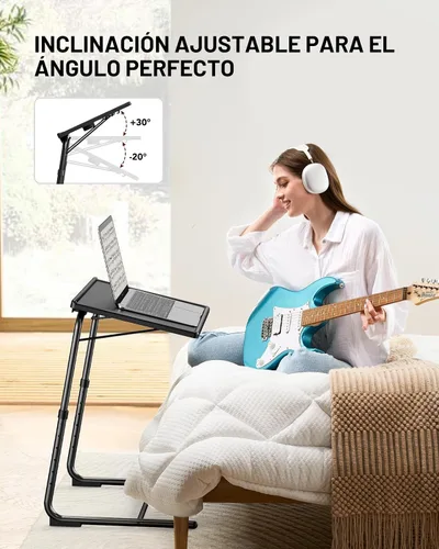 Vista 4 de LORYERGO Bandeja para TV - Mesa para TV, Bandejas de Mesa Plegables, con 6 Alturas y 3 Ángulos de Inclinación, Bandeja para TV con Portavasos