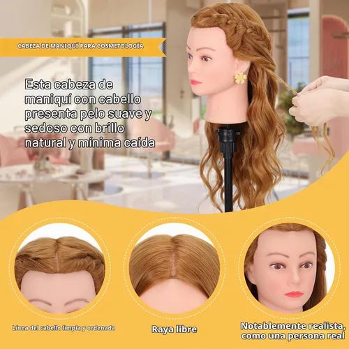 Vista 5 de Cabeza de maniquí con 80% de cabello humano de 26-28 pulgadas, cabeza de práctica de maniquí de cosmetología con cabello humano, cabeza de muñeca