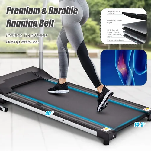 Vista 4 de Goplus Foldable Treadmill, Freestanding Portable Treadmill with 12 Preset Programs, LCD Monitor, Built-in Wheels & Pulse Sensor, Folding Compact