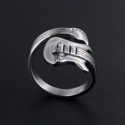 Vista 3 de LRGKMCWTOB Anillo de plata de ley 925 para hombre, estilo guitarra, música, concierto, fiesta, noche, escuela, graduación, moda, personalidad, hip