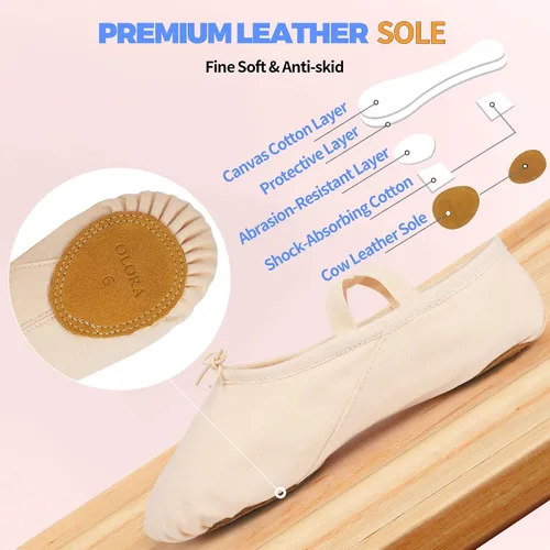 Vista 4 de OLORA Zapatos de ballet de lona para mujer, zapatillas de baile, suela dividida, zapatos de práctica para niñosniñasadultos