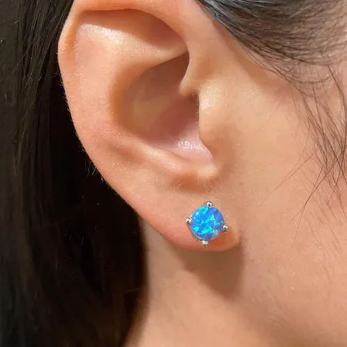 Vista 2 de CERSLIMO - Aretes de ópalo multicolor para mujer, 8mm