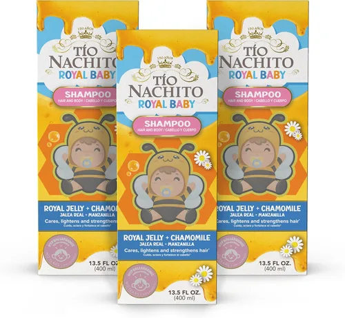 Vista 9 de Tio Nacho Royal Baby Champú para cabello y cuerpo con jalea real y manzanilla, 13.5 onzas líquidas, hipoalergénico, suave, sin desgarros, todo en uno