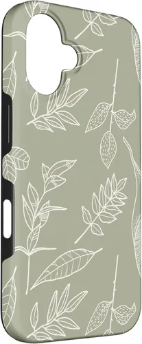 Vista 3 de Carcasa para iPhone 16, diseño de hojas y flores, color verde salvia