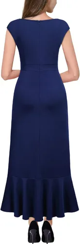 Vista 2 de Miusol Vestido largo formal de cóctel con cuello en V y volantes para mujer