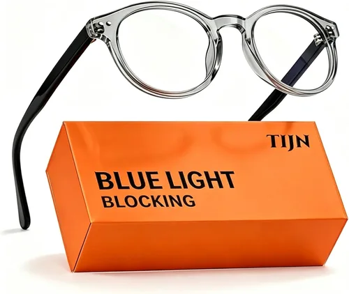 Vista 11 de TIJN Blue Light Blocking Glasses Men Women,Vintage Round Frame Eyeglasses Flexible Lightweight Frames,Red Orange Clear Lens for Computer Gaming