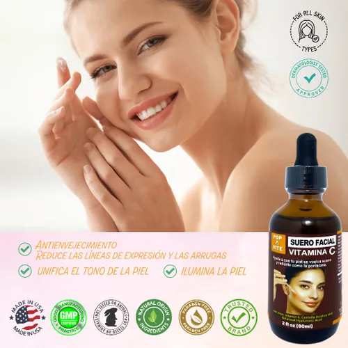 Vista 2 de Sérum Facial Renovador con Ácido Hialurónico Hidratante Antiarrugas, Iluminador y Unificador de Tono Tratamientos anti-edad Vitamina C Cuidado