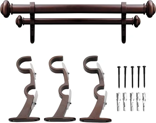 Vista 3 de Deco Window Varillas de cortina dobles de 72 a 144 pulgadas con bola acrílica, poste de acero inoxidable resistente para girar y bloquear, diámetro