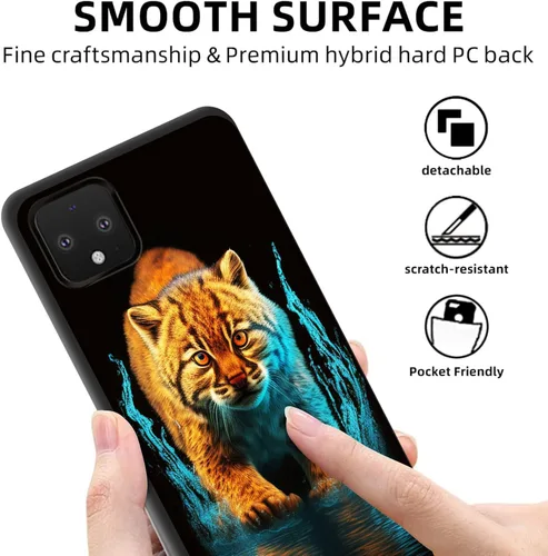 Vista 4 de Funda protectora para Pixel 4 XL, funda protectora de silicona antiarañazos de TPU premium para Google Pixel 4 XL, leopardo en el agua