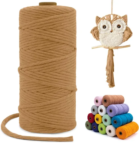 Vista 108 de Cuerda de macramé de una sola hebra de 0.197 in x 110 yardas, cuerda de macramé de algodón natural de 0.197 in, cuerda de algodón grueso para colgar