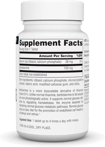 Vista 3 de Source Naturals Benfotiamina, Fuente soluble en grasa de vitamina B-1, 150 mg - 120 Tabletas