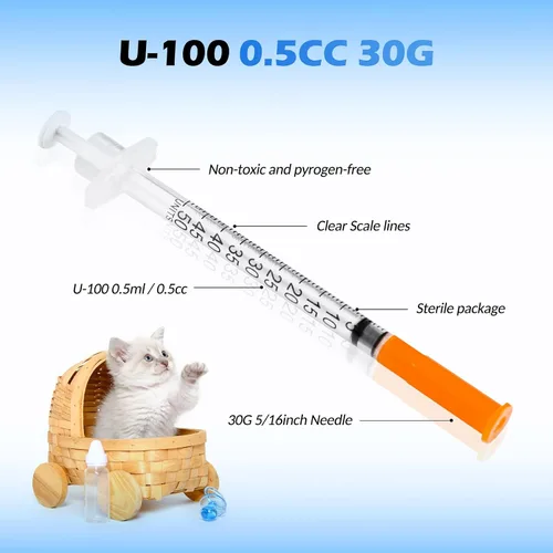 Vista 3 de CAILOS - Jeringa de 30G 0.5ml U-100, 0.5cc, calibre 30, 5/16 de pulgada (8mm), suministros de laboratorio desechables, paquete de 20