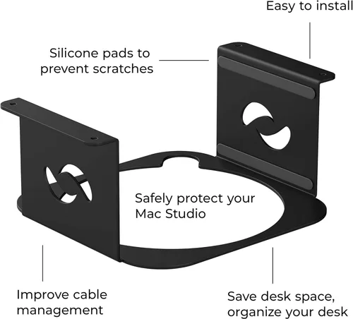 Vista 3 de HumanCentric Soporte para debajo del escritorio compatible con Mac Studio, soporte de montaje para M4 M3 M2 M1, disipación de calor, arañazos