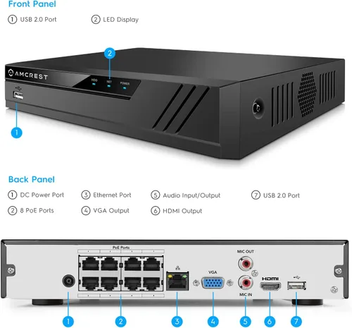 Vista 2 de Amcrest Sistema de cámara de seguridad de 5MP, 4K 8CH PoE NVR, (4) lente gran angular de 5 megapíxeles de 0.110 in resistente a la intemperie