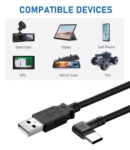 Vista 6 de Cable de alimentación para cámara de salpicadero, (USB tipo C de 10 pies) más grueso, cable de carga USB C de 90 grados con anillo magnético, cable