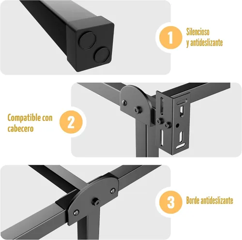 Vista 5 de Superay Marco de cama de metal, base de cama de 6 patas, soporte de 8 pulgadas para somier, individual, fácil montaje, negro