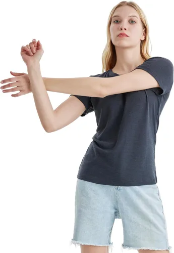 Vista 8 de Merino Protect Camisetas 100% de lana merino para mujer, cuello redondo, manga corta, resistencia al olor, capa base, viajes, senderismo, camiseta