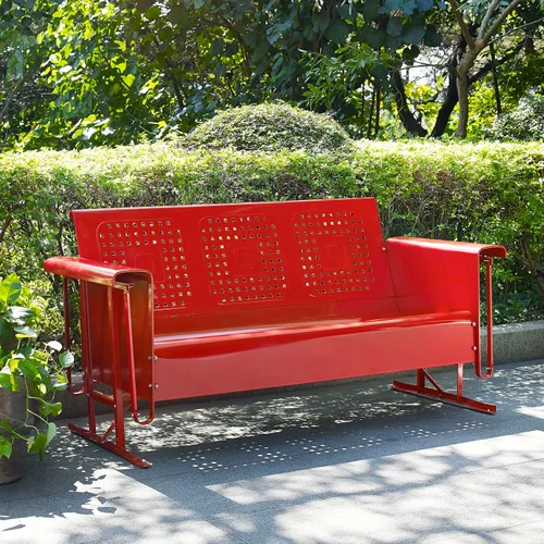 Vista 2 de Crosley Furniture Bates - Sofá deslizador de metal retro para exteriores, banco mecedor para 3 personas para porche, terraza, rojo brillante