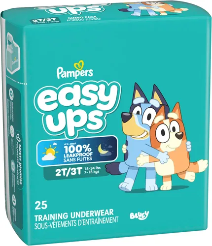Vista 14 de Easy Ups - Pantalones de entrenamiento para niñas y niños, talla 4 (2T3T), 25 unidades, ropa interior de entrenamiento absorbente Bluey, hasta un
